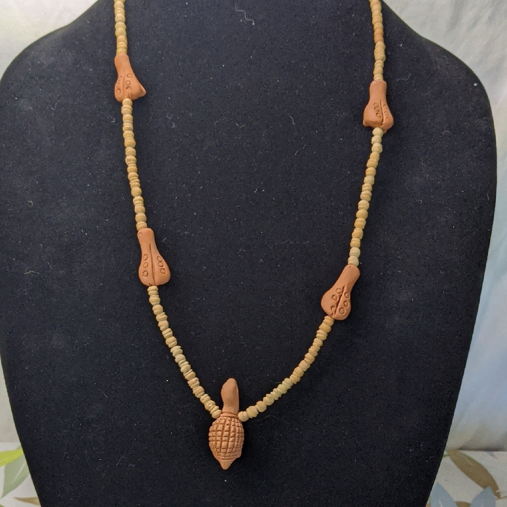Terra Cotta Turtle Necklace, Clay Critters, Clay Beads, Approx 29"